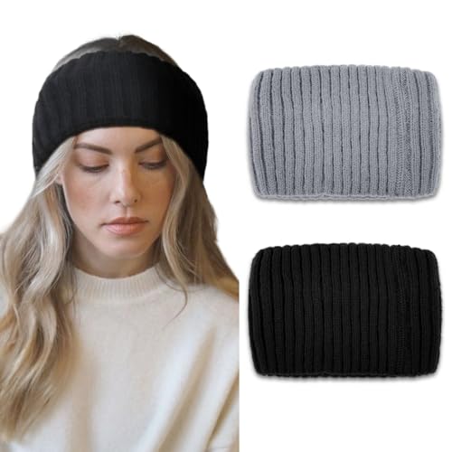 AKTVSHOW 2 Stück Stirnband Damen Winter Ohrenwärmer Haarband Mädchen Frauen Herbst Fleece Strick Stirnbänder Kopfband Teenager Breit Elastisch Verdicken Haarbänder Headwrap Haarschmuck von AKTVSHOW