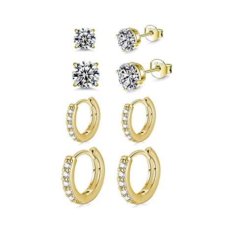 4 Paar Ohrstecker Ohrringe Set Silber Ohrstecker 14K Vergoldet Kleine Creolen Sleeper Knorpel Huggie Silber Ohrringe für Damen Mädchen Herren von AKUSESALI