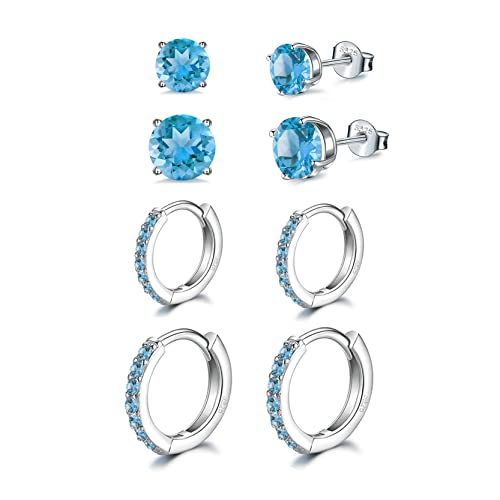 4 Paar Ohrstecker Ohrringe Set Silber Ohrstecker Blau Kleine Creolen Sleeper Knorpel Huggie Silber Ohrringe für Damen Mädchen Herren von AKUSESALI