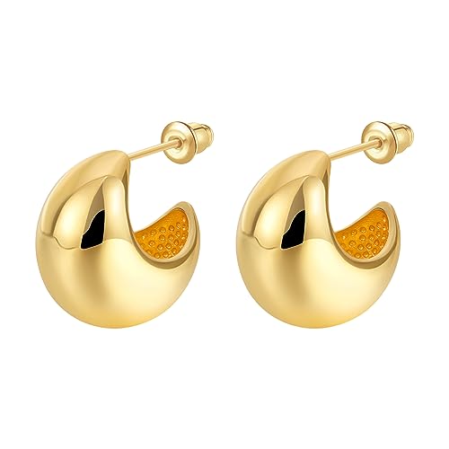 Chunky Ohrringe Gold, Tropfen Ohrringe Dicke Creolen Gold Ohrstecker Silber, 14K Vergoldete Ohrringe Goldene Ohrringe Tropfen Creolen Silber für Frauen Damen Mädchen (Gold) von AKUSESALI
