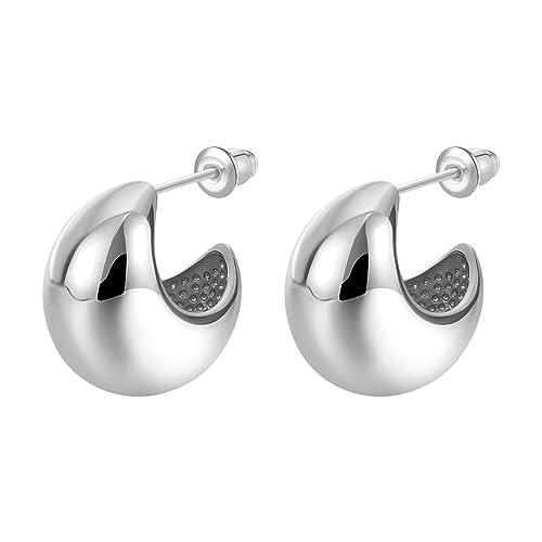 Chunky Ohrringe Gold, Tropfen Ohrringe Dicke Creolen Gold Ohrstecker, 14K Vergoldete Goldene Tropfen Creolen Silber für Frauen Damen Mädchen (Silber) von AKUSESALI