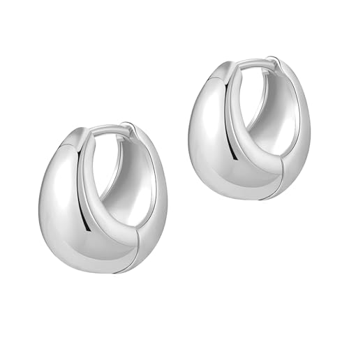 Ohrringe Gold Creolen Gold Klein, Drop Tropfen Chunky Ohrringe, 14K Vergoldet Kreolen Huggie Creolen Mini für Damen Mädchen Herren(Silber) von AKUSESALI