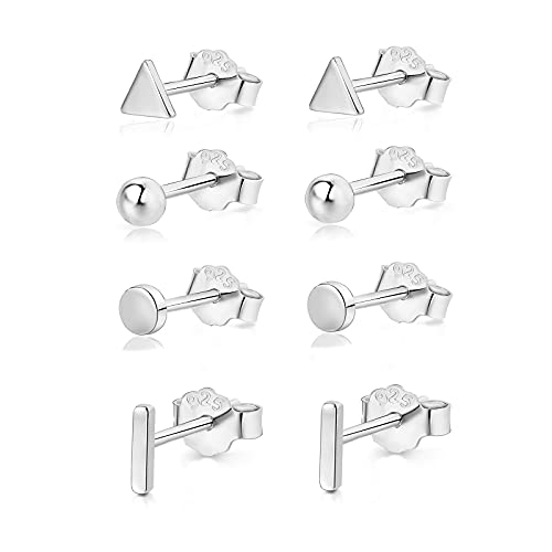 Ohrstecker Silber Set Damen Ohrringe Set Weißgold Silber Ohrstecker 4 Paar Knorpel Schlaf Ohrringe Ohrstecker Set Für Damen, Mädchen und Herren von AKUSESALI