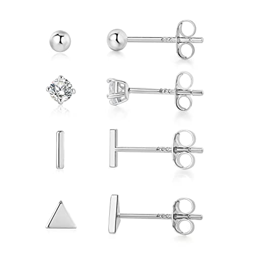 Ohrstecker Silber Set Damen Ohrringe Set Weißgold Silber Ohrstecker 4 Paar lKnorpel Schlaf Kleine Ohrringe Ohrstecker Für Damen, Mädchen und Herren (silber) von AKUSESALI