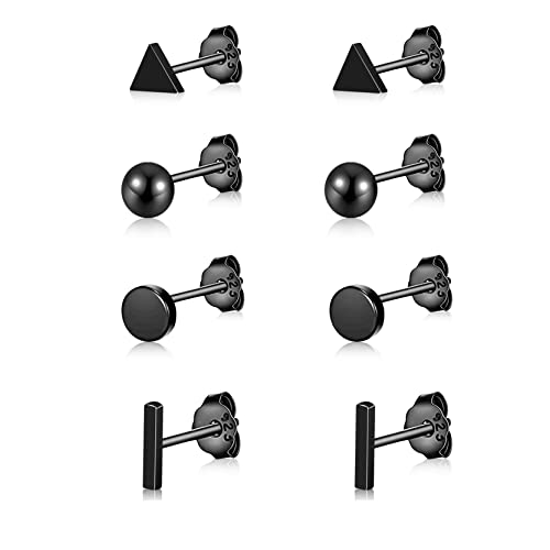 Ohrstecker Silber Set Ohrstecker Schwarz Damen Ohrringe Set 4 Paar lKnorpel Schlaf Kleine Schwarz Ohrringe Stecker Für Damen, Mädchen und Herren von AKUSESALI