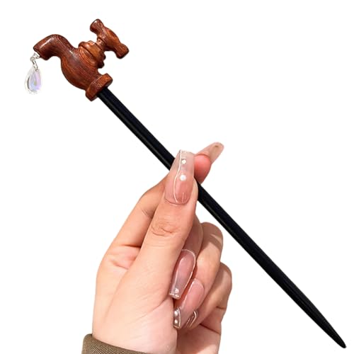 Haarspangen aus Holz in Wasserhahn-Form für Frauen, lustige Haar-Essstäbchen für Dutt, dekorative Essstäbchen, Haar-Accessoires, ästhetische Haarnadeln (1 Stück) von AKV