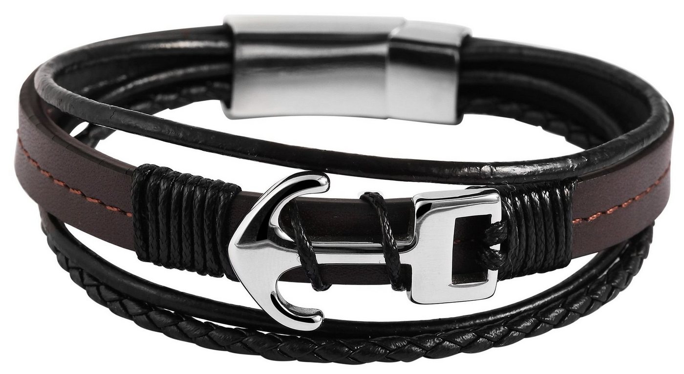 AKZENT Lederarmband Lennard Leder Armband aus Echtleder mit Anker Edelstahlelement Braun (einzeln, inkl. Schmuckbox) von AKZENT