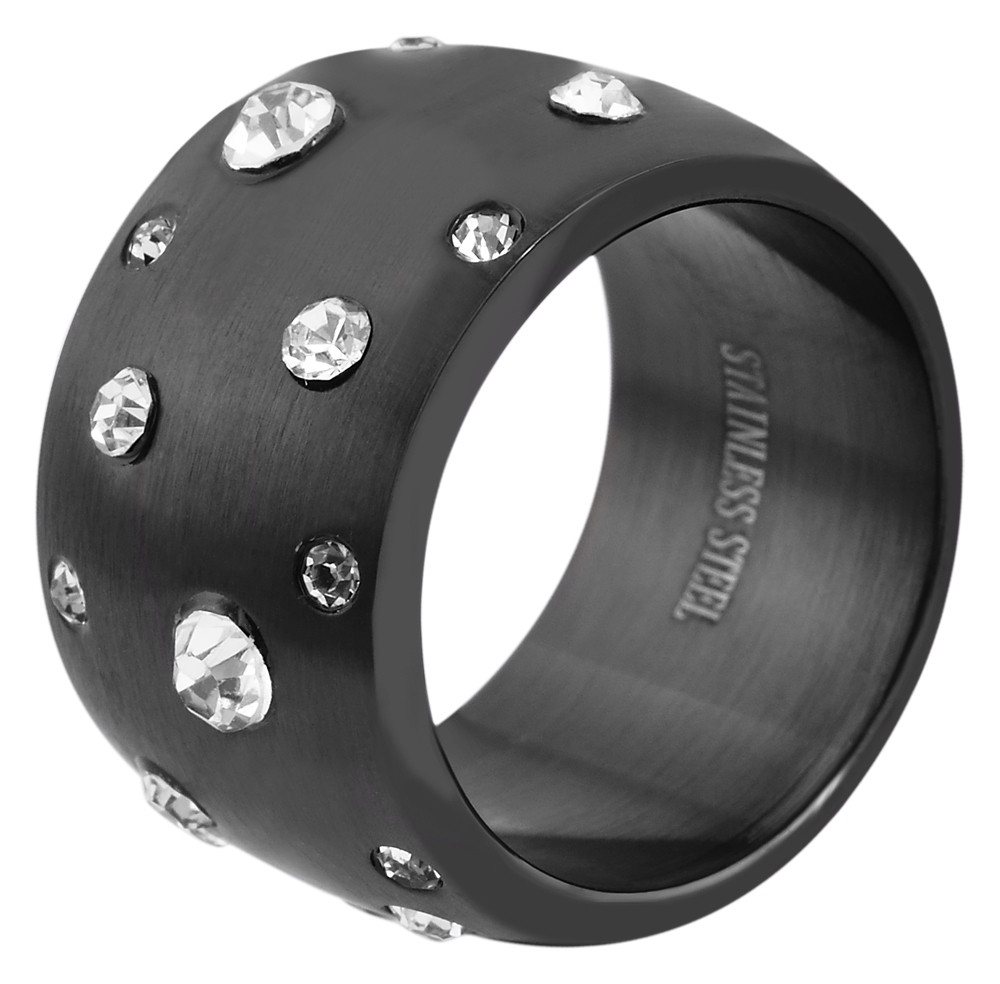 AKZENT Fingerring Black love Edelstahl Damenring schwarz Gr. 54 – 64, Similibesatz, Damen Ring von AKZENT