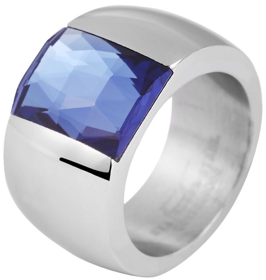 AKZENT Fingerring Bonita Edelstahl Damenring silber Gr. 56 – 62, Glasstein blau, Damen Ring von AKZENT