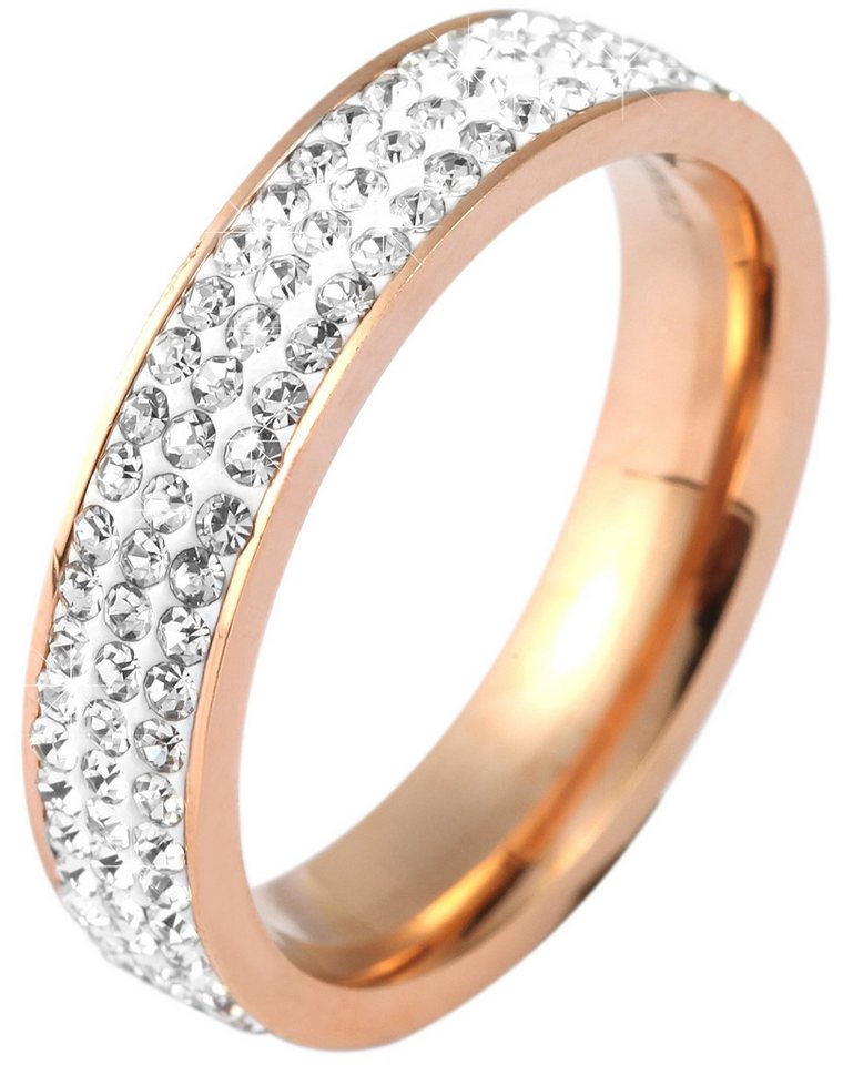 AKZENT Fingerring Bright Edelstahl Damenring roségold Gr. 54 – 62, Similibesatz, Damen Ring von AKZENT