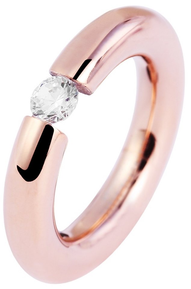 AKZENT Fingerring Destiny Edelstahl Damenring roségold Gr. 54 – 62, Zirkonia, Damen Ring von AKZENT