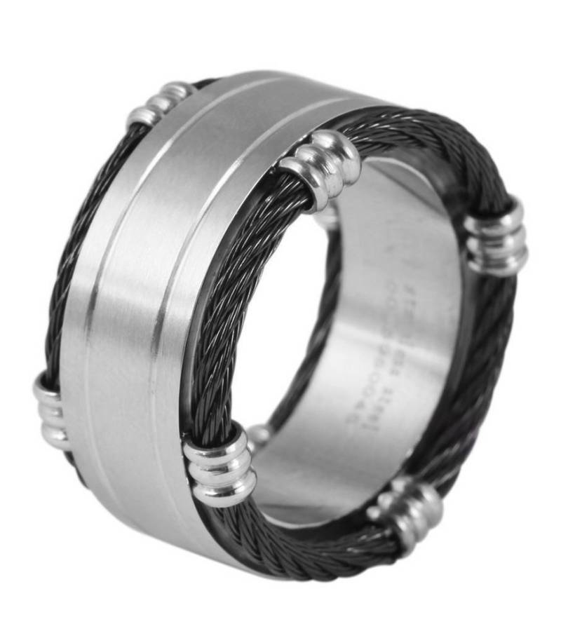 AKZENT Fingerring José aus Edelstahl, silberfarben/schwarz Gr. 58 - 72 (Einzeln), Herren Ring von AKZENT