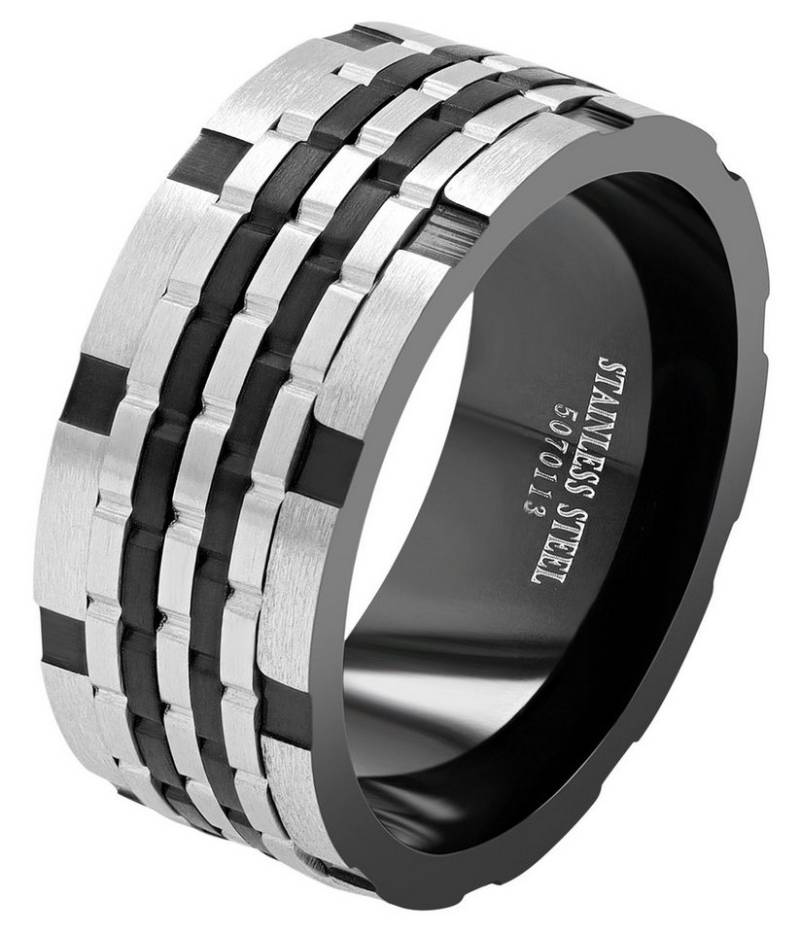 AKZENT Fingerring Jotham aus Edelstahl, drehbare Elemente, silberfarben/schwarz, (Einzeln), Herren Ring von AKZENT
