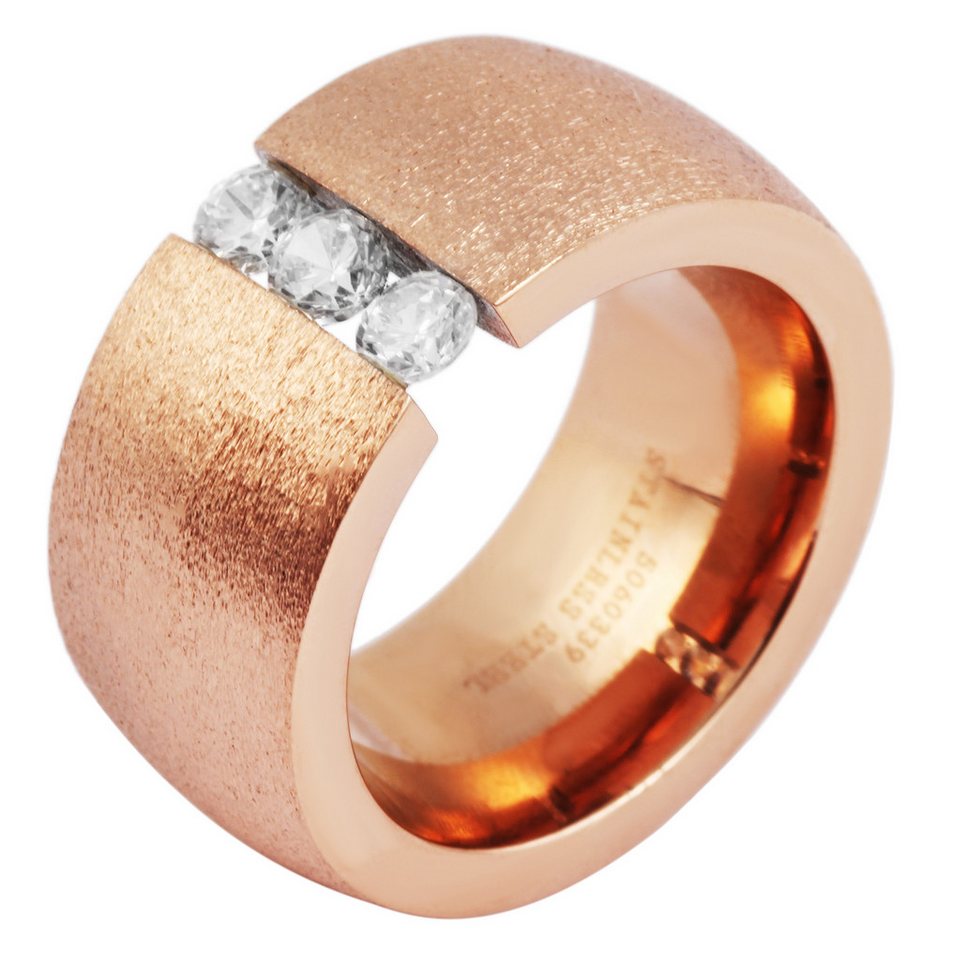 AKZENT Fingerring Koko rosé Edelstahl Damenring roségold Gr. 56 – 62, Zirkonia, Damen Ring von AKZENT