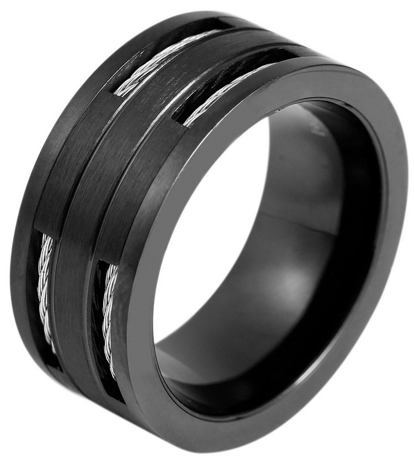 AKZENT Fingerring Milat Edelstahl Herrenring schwarz/silber Gr. 60 – 72, Herren Ring von AKZENT