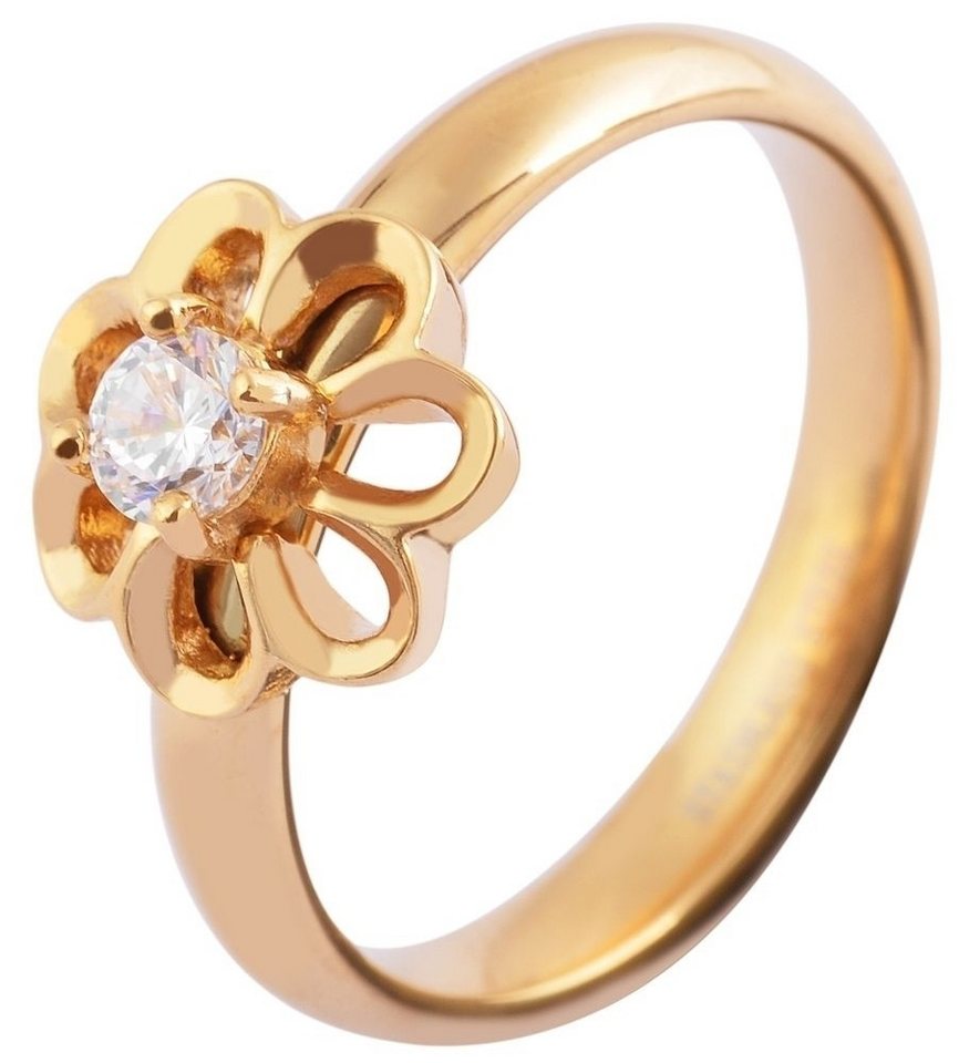 AKZENT Fingerring Minou Edelstahl Damenring gold Gr. 52 – 60, floraler Ringkopf, Damen Ring von AKZENT