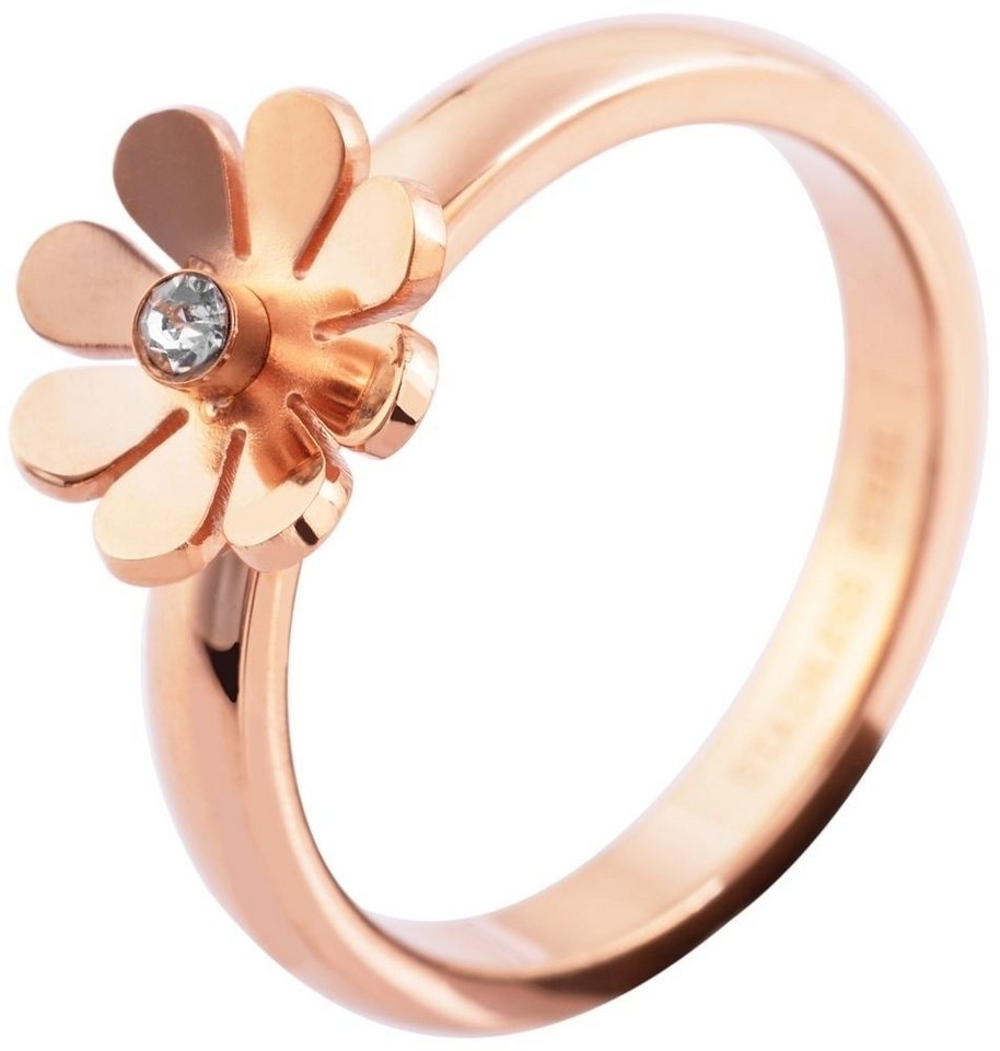 AKZENT Fingerring Thida Edelstahl Damenring rosegold Gr. 52 – 60, Ringkopf Blume, Damen Ring von AKZENT