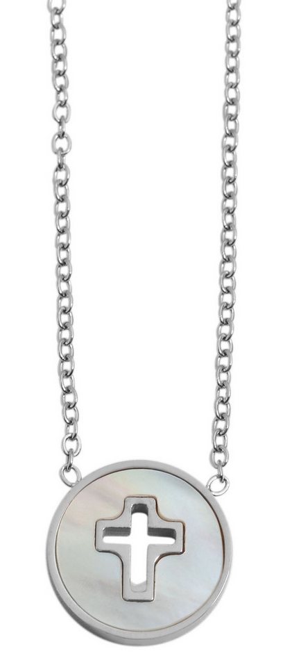 AKZENT Kette mit Anhänger Charlie Edelstahlkette mit rundem Perlmuttanhänger, 43+5 cm (Einzeln), Damen Kette mit AnhÃ¤nger von AKZENT