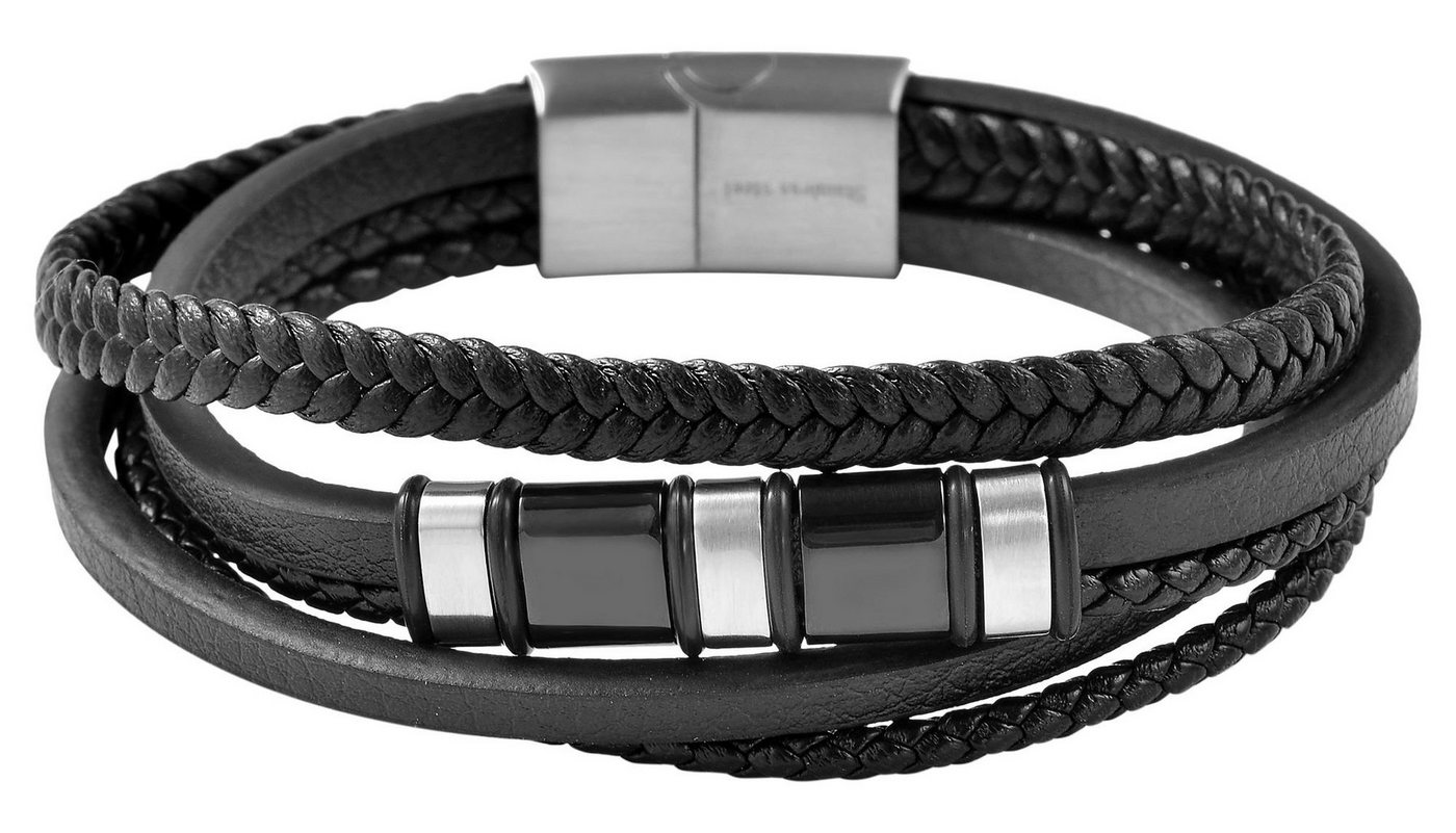 AKZENT Lederarmband Ansor Herrenarmband aus Lederimitation mit Edelstahlelementen Schwarz (einzeln) von AKZENT