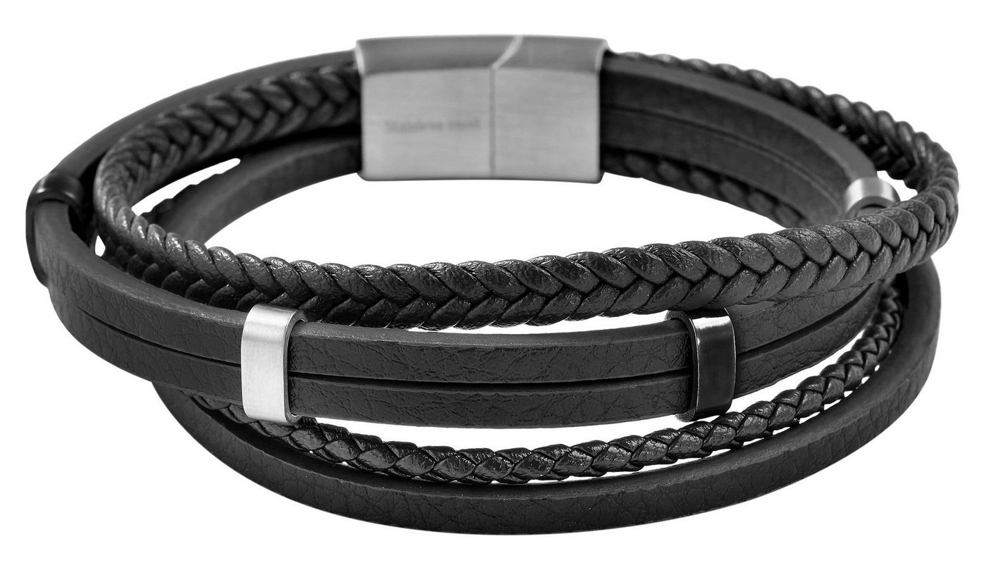 AKZENT Lederarmband Bobby Unisexarmband aus Lederimitation mit Edelstahlelementen Schwarz (einzeln) von AKZENT