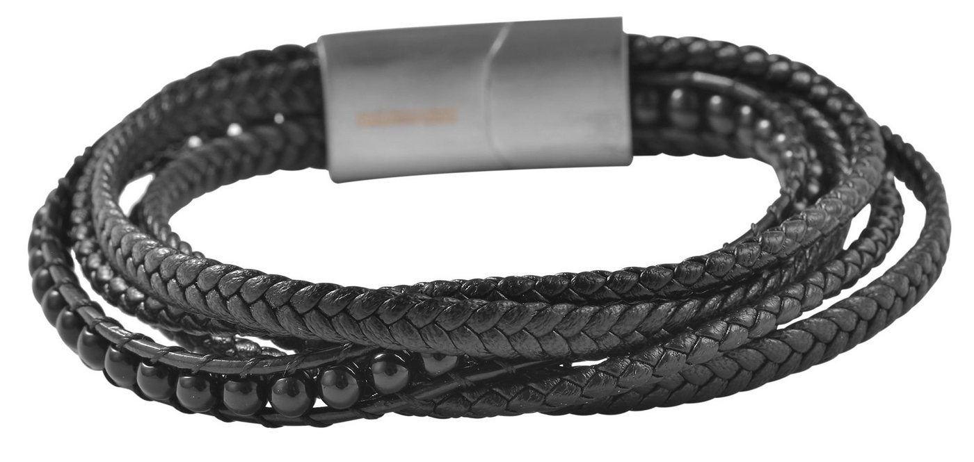 AKZENT Lederarmband Juul Herrenarmband aus Lederimitation mit glänzendem Onyx Schwarz (einzeln) von AKZENT