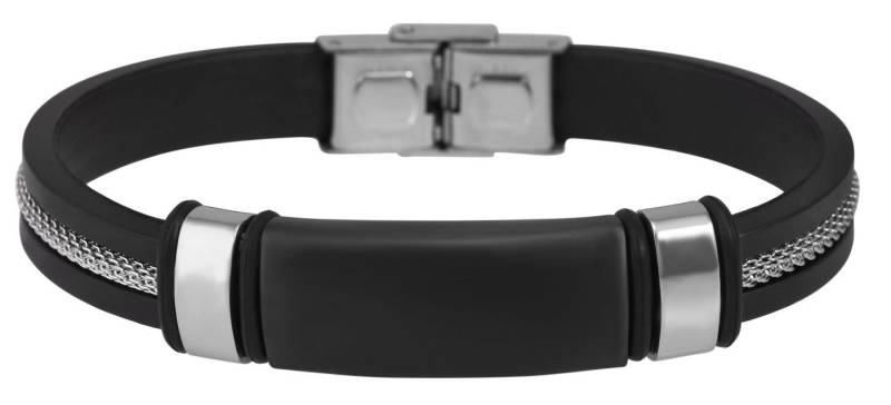 AKZENT Lederarmband Milen Armband aus Silikon mit Gravurplatte aus Edelstahl Schwarz (einzeln), Herren Armband von AKZENT