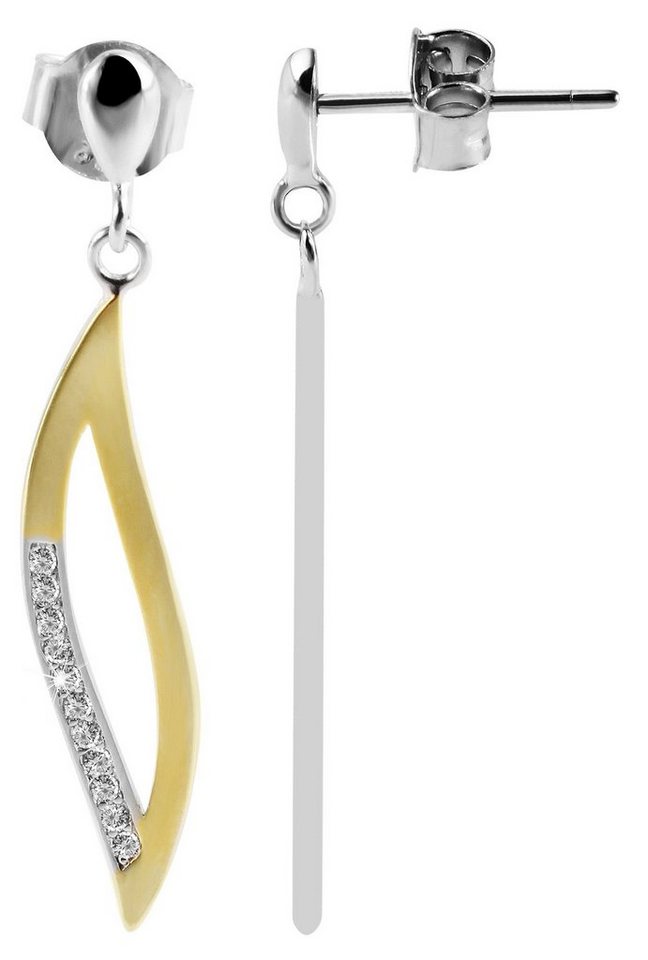 AKZENT Paar Ohrstecker Lima Ohrhänger aus 925/- Echt Silber rhodiniert bicolor mit Zirkonia (Paar, Paar), Damen Ohrring von AKZENT