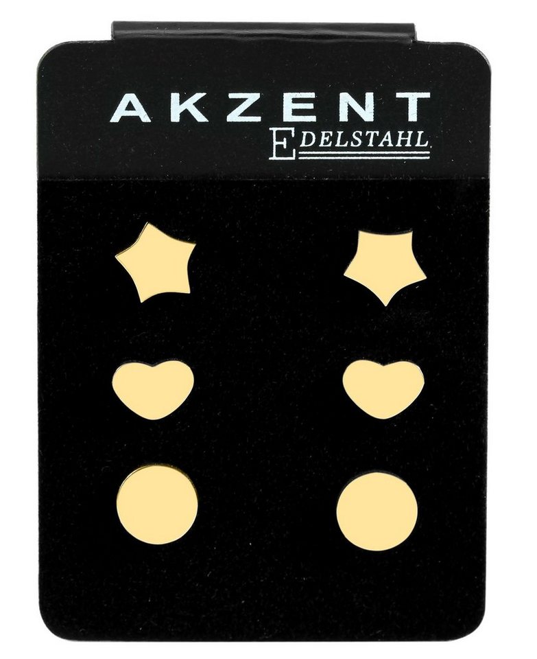 AKZENT Paar Ohrstecker Malee 3 Ohrstecker im Set aus Edelstahl (Herz, Stern, Kreis) (Paar, Paar), Damen Ohrring von AKZENT