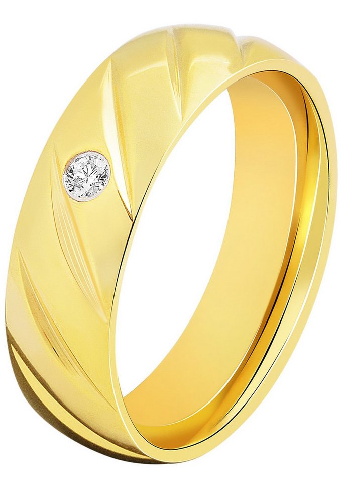 AKZENT Partnerring Exciting Chapter aus Edelstahl, Similibesatz, goldfarben, Gr. 52 (Einzeln), Damen Ring von AKZENT