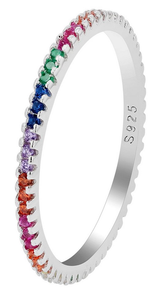 AKZENT Silberring Rena 925 Echt Silber rhodiniert, mit buntem Zirkoniabesatz, Ř 54 (Einzeln), Damen Ring von AKZENT