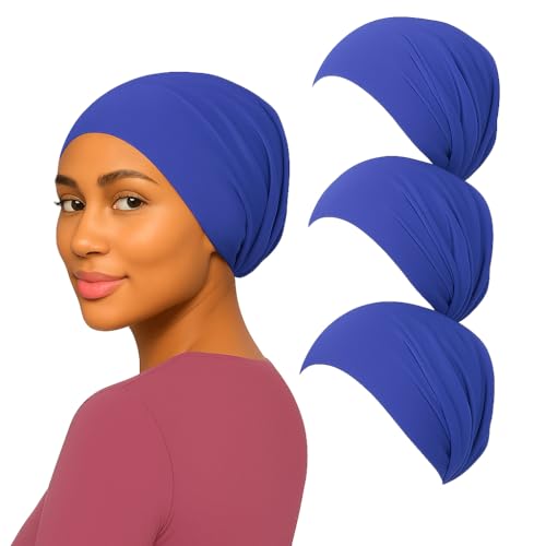 AL Barakeh Women’s Undercap Hijab 3-Piece Set – Soft Inner Scarf in Solid Color – Comfortable Turban Style for Muslim Women,12 Colors(Blau) von AL Barakeh
