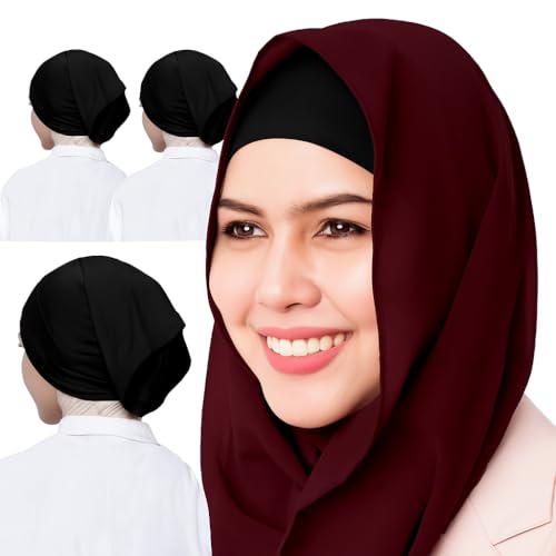 AL Barakeh Women’s Undercap Hijab 3-Piece Set – Soft Inner Scarf in Solid Color – Comfortable Turban Style for Muslim Women,12 Colors(Schwarz) von AL Barakeh