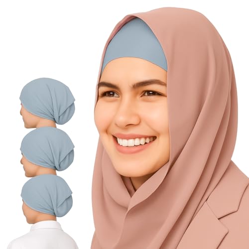 AL Barakeh Women’s Undercap Hijab 3-Piece Set – Soft Inner Scarf in Solid Color – Comfortable Turban Style for Muslim Women,12 Colors(Silber) von AL Barakeh