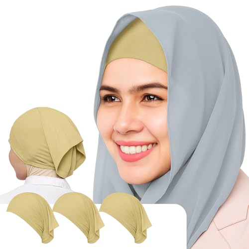 AL Barakeh Women’s Undercap Hijab 3-Piece Set – Soft Inner Scarf in Solid Color – Comfortable Turban Style for Muslim Women,12 Colors (Beige) von AL Barakeh