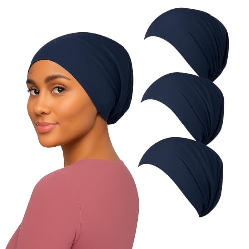 AL Barakeh Women’s Undercap Hijab 3-Piece Set – Soft Inner Scarf in Solid Color – Comfortable Turban Style for Muslim Women,12 Colors (dunkelblau) von AL Barakeh
