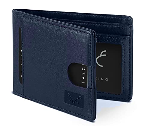 AL FASCINO Branded Herren Geldbörsen Stilvolle RFID-geschützte Echtleder-Bifold Fronttasche Geldbörse | Kartenfächer mit Smart Pull Strap Minimalistisches Design, Marineblau, S, Minimalistisch AL FASCINO Branded Herren Geldbörsen Stilvolle RFID-geschützte Echtleder-Bifold Fronttasche Geldbörse | Kartenfächer mit Smart Pull Strap Minimalistisches Design, Marineblau, S, Minimalistisch von AL FASCINO
