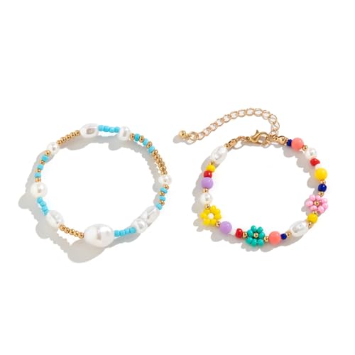 ALADDINLUX Schmuck für Männer und Frauen Barock geformte Perle Reis Perlen Armband böhmische Farbe Gänseblümchen Blume Ornament Hochzeitstag Weihnachten Geburtstag Geschenk von ALADDINLUX
