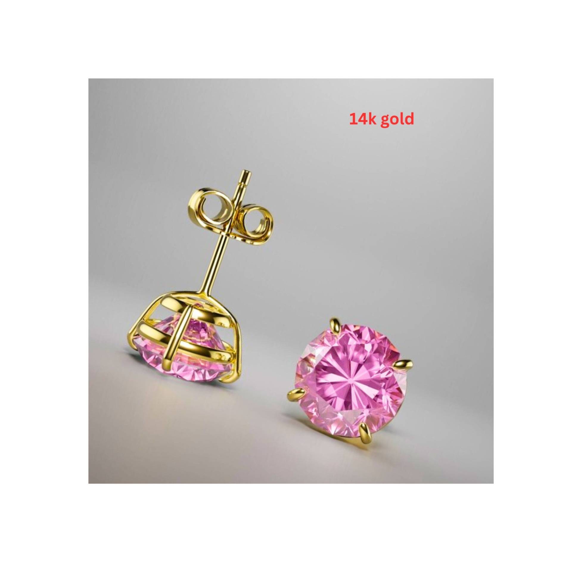 2 Ct Runde Rosa Diamanten Ohrstecker Echt 14K Gelb Solid Gold Push Back 6mm Erstellt Simulierte Diamant Solitär Ohrringe von ALADINDiamondsGold