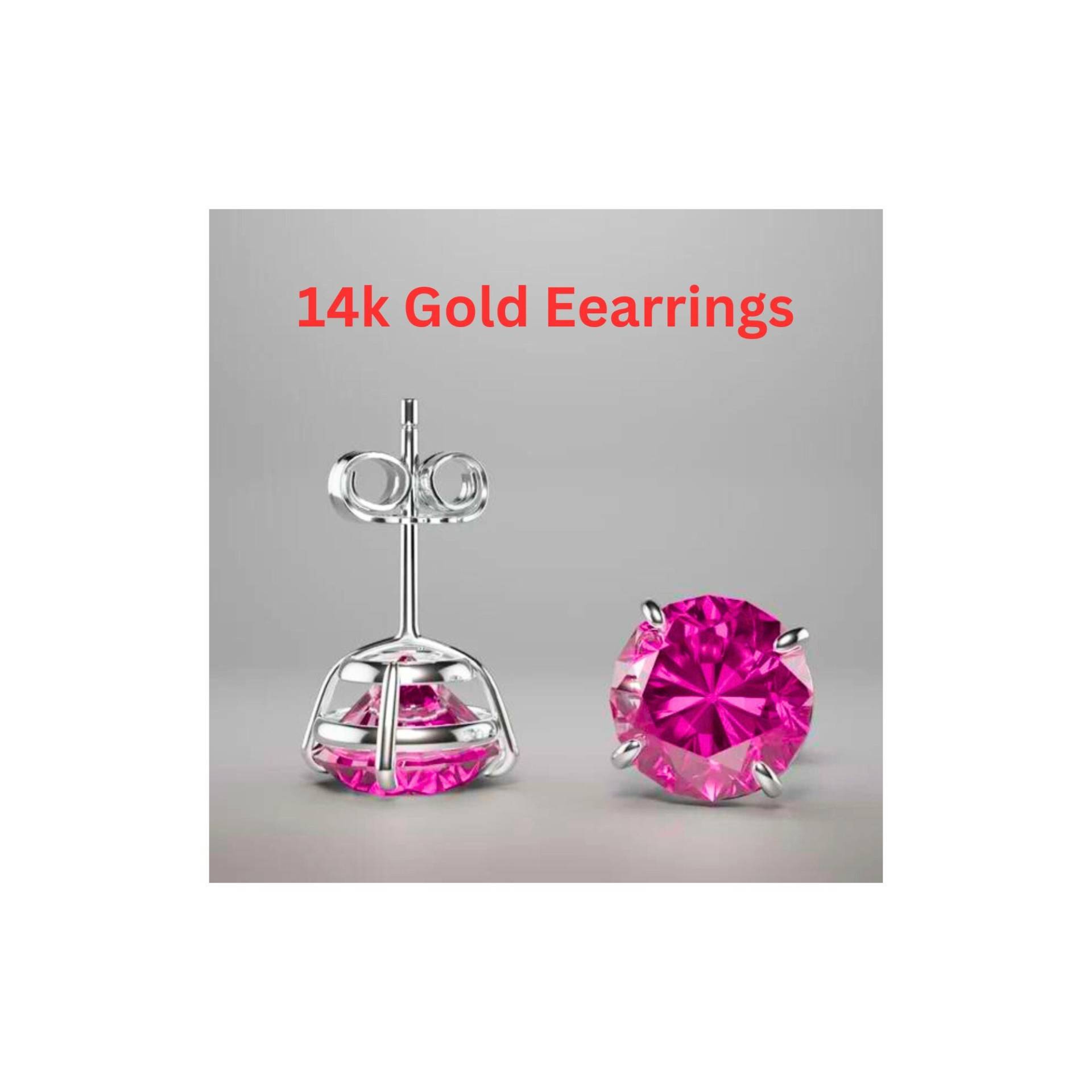 2 Ct Solitaire Runde Erstellt Rubin Ohrstecker Echte 14K Weißgold Push Back Roter 4-Zacken Ohrring 6mm von ALADINDiamondsGold