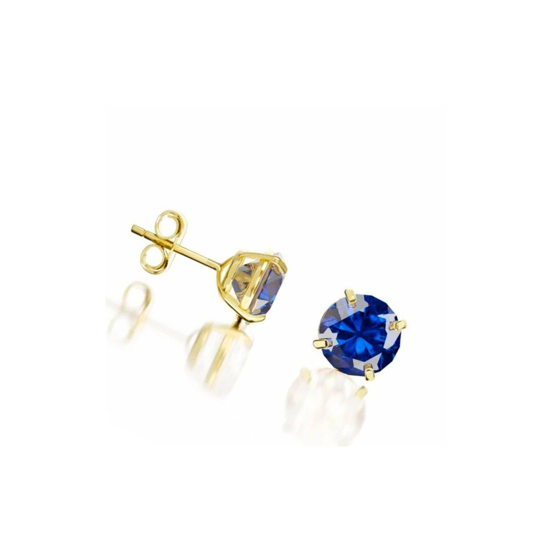 Blaue 2 Ct Rundschliff Saphir Birthstone Ohrstecker Echt 14K Solid Gelbgold Push Back 6mm Blauer Schmuck Ohrringe von ALADINDiamondsGold