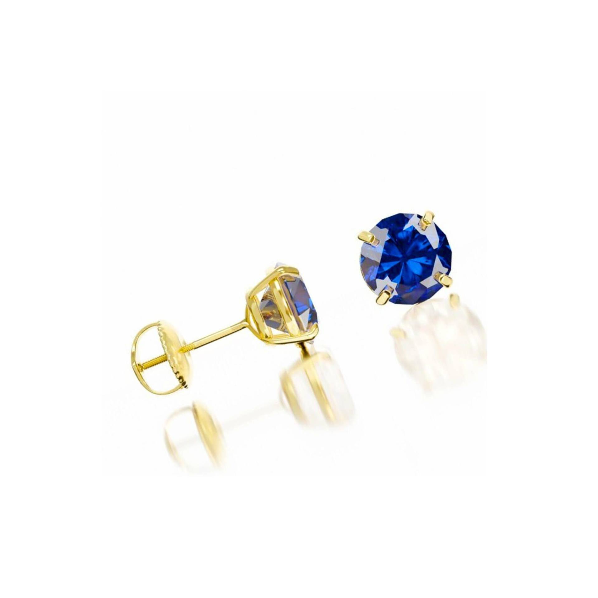 Echt 14K Gelb Gold 3 Ct Blau Saphir Ohrstecker Screw Back Ohrringe 7mm Erstellt von ALADINDiamondsGold