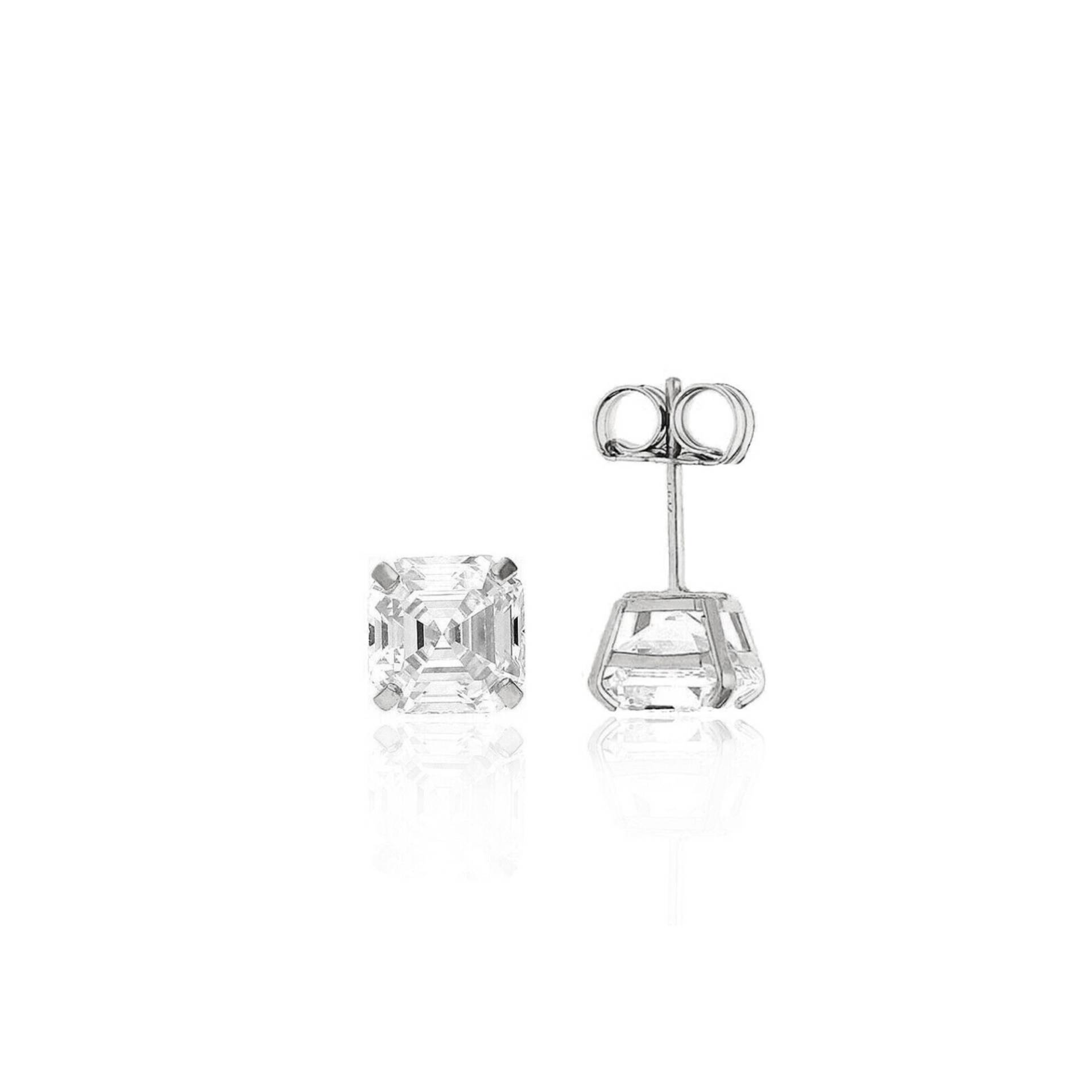 2 Ct Asscher Cut Ohrstecker 14K Solid White Gold Erstellt Simulierte Diamanten Solitär Push Back 6mm von ALADINDiamondsGold