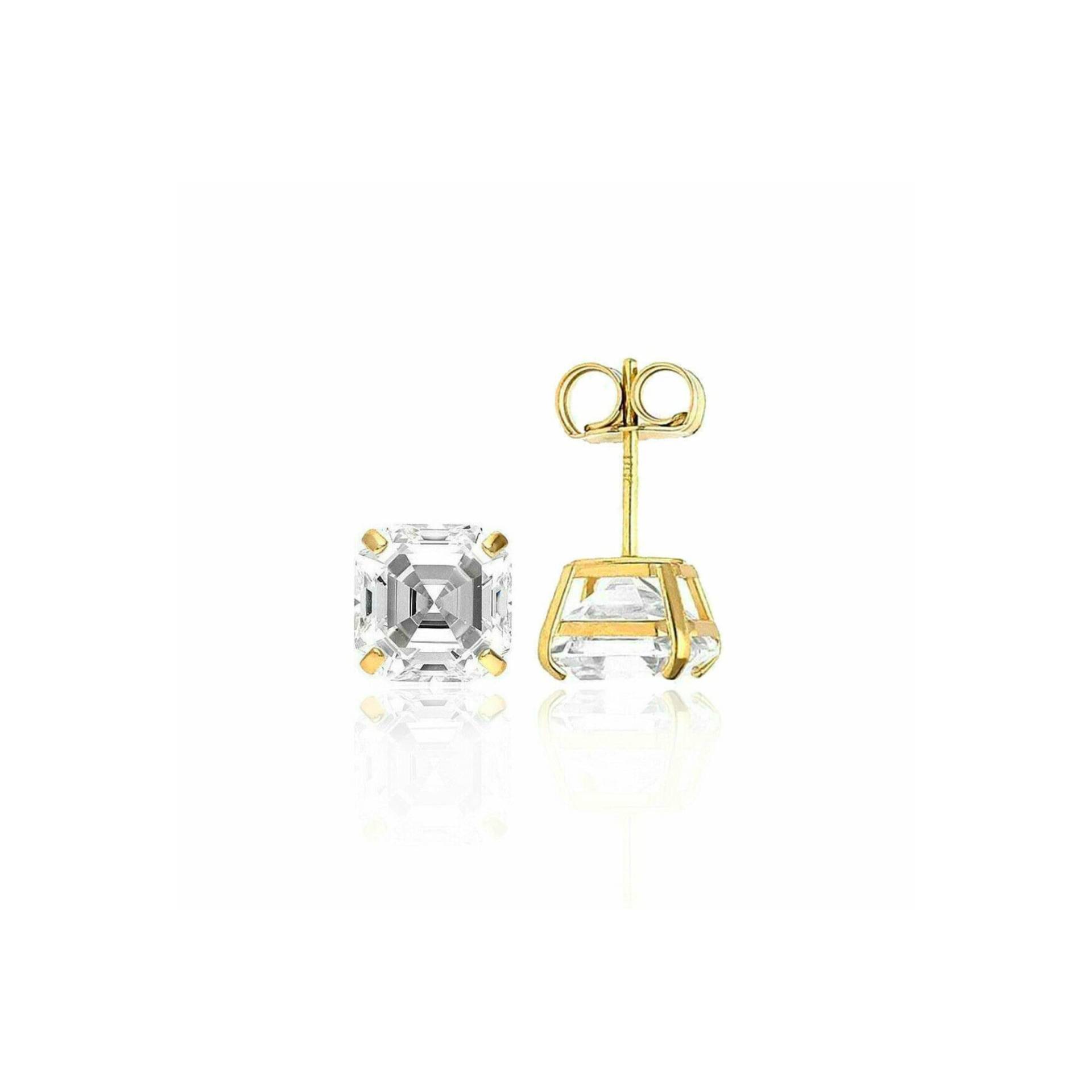 2 Ct Asscher Cut Ohrstecker Erstellt Simulierte Diamanten Echt 14K Solid Gelb Gold Solitär Zurückschieben 6mm von ALADINDiamondsGold