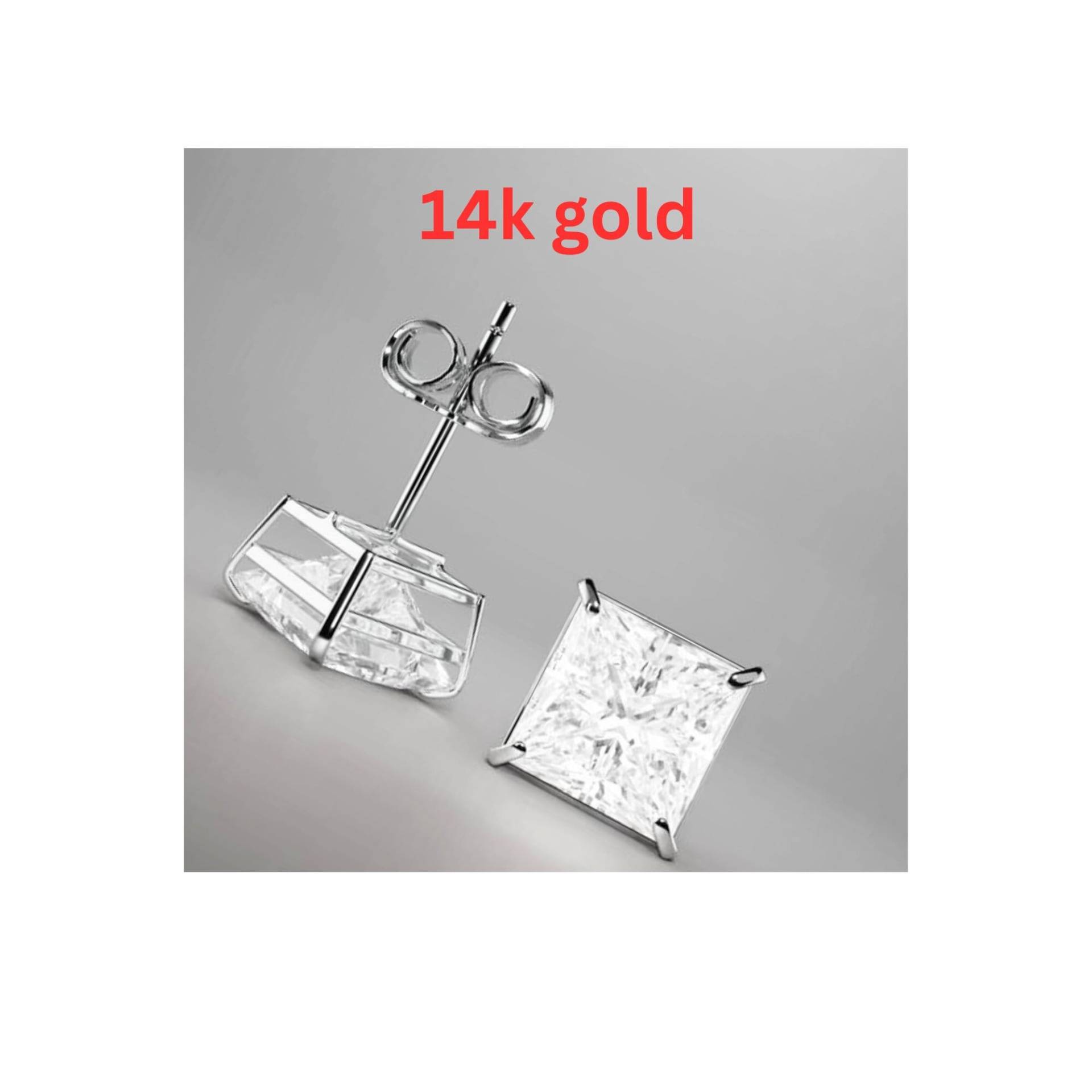 2 Ct Princess Cut Ohrstecker Echt 14K Solid Weißgold Push Back 6 Mm Erstellt Diamant Sparkly von ALADINDiamondsGold