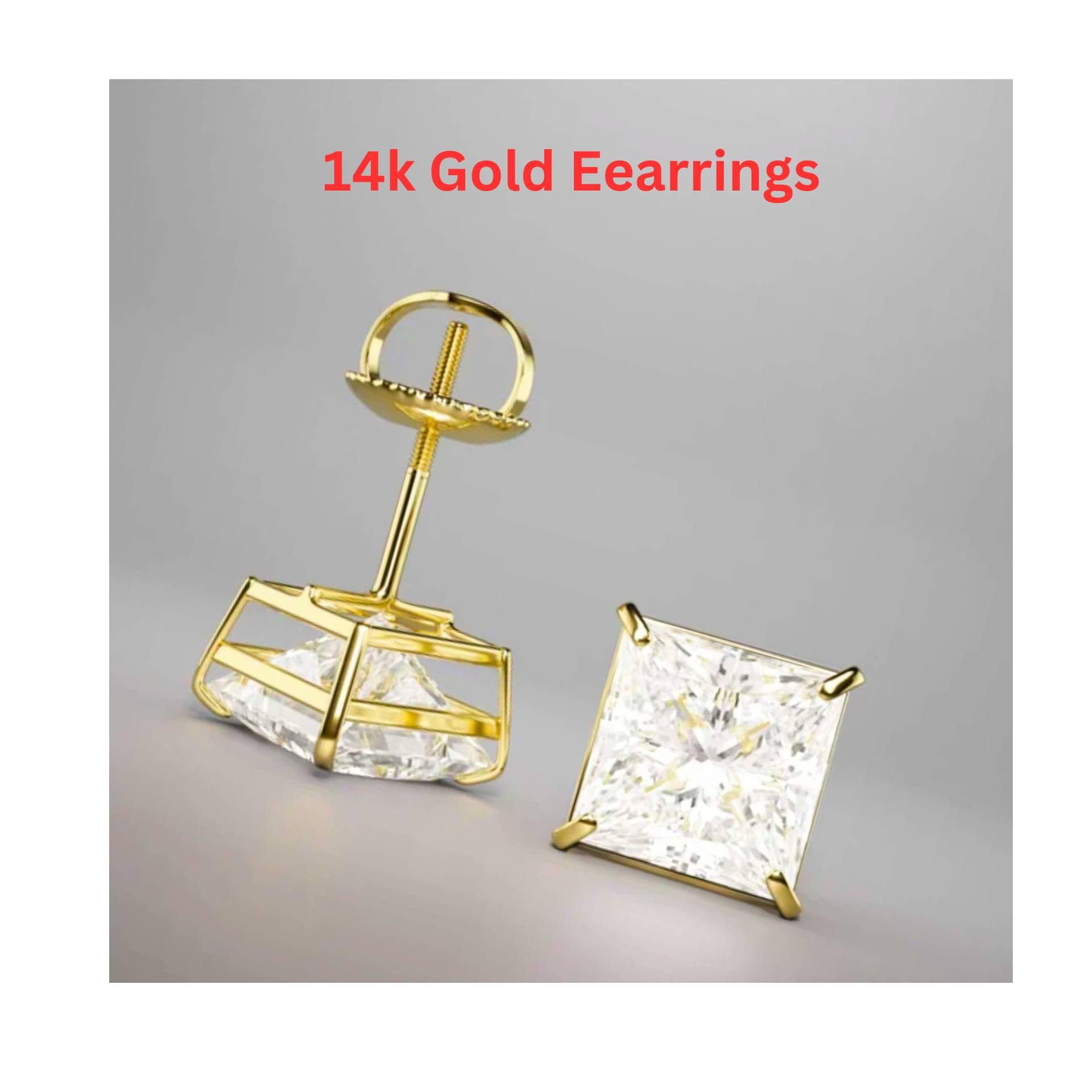 2 Ct Princess Cut Ohrstecker Echte 14K Solid Gelbgold Quadrat 6 Mm Simulierte Erstellt Diamanten von ALADINDiamondsGold