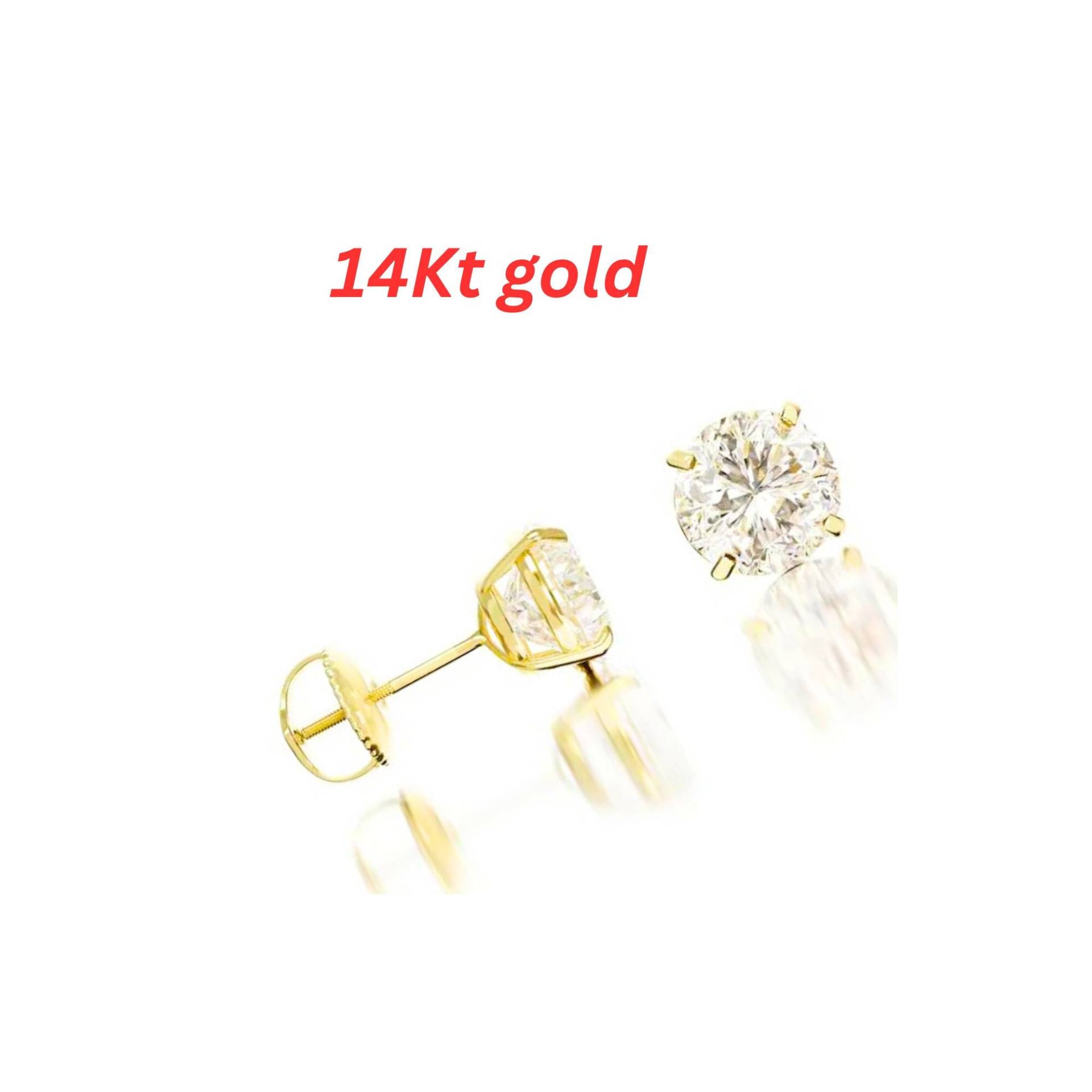 2 Kt Rundschnitt Ohrstecker Echt 14K Gelb Gold Korb 6 Mm Erstellt Diamanten Screw-Back Solitär von ALADINDiamondsGold