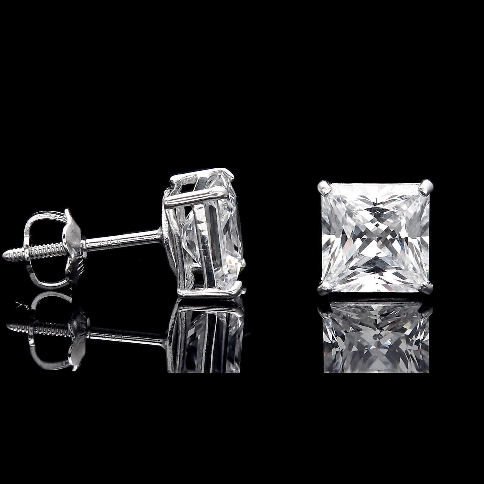 3 Ct Princess Cut Ohrstecker Erstellt Diamanten Echt 14K Solid Weißgold Schraube 7mm Zurück von ALADINDiamondsGold