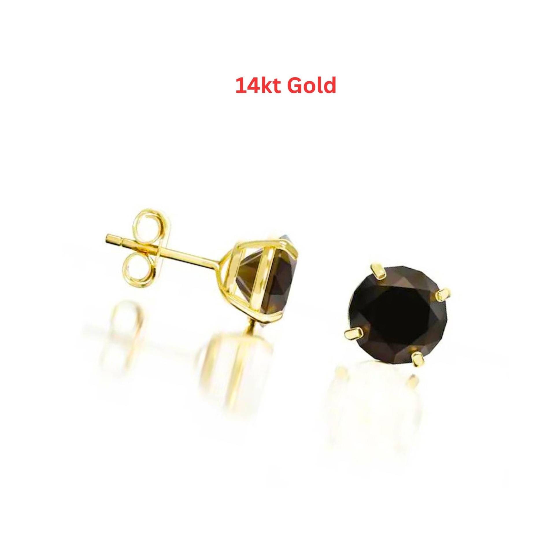 3 Ct Runde Ohrstecker Echt 14K Gelb Gold Push-Back Erstellt Schwarze Diamanten 7 Mm von ALADINDiamondsGold