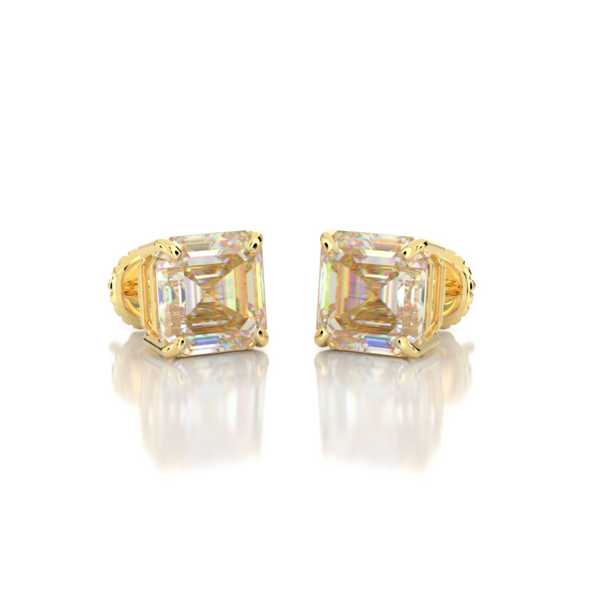 3 Kt Asscher Schnitt Ohrstecker Echt 14K Gelbgold Solitär Schraubverschluss 7mm von ALADINDiamondsGold