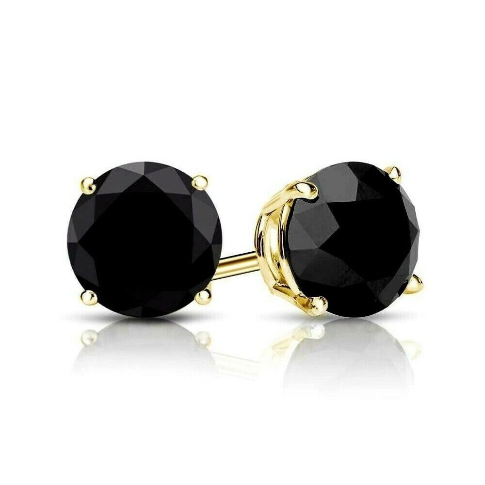 4 Ct Runde Ohrstecker Schwarz Erstellt Diamanten Echt 14K Solid Gelb Gold Korb Schraube Zurück 8 Mm Geschenk von ALADINDiamondsGold